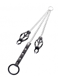 Черно-серебристые зажимы для сосков с кольцом для пениса TOYFA Metal - ToyFa - купить с доставкой в Сызрани