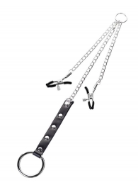 Серебристо-чёрные зажимы для сосков с кольцом для пениса TOYFA Metal - ToyFa - купить с доставкой в Сызрани