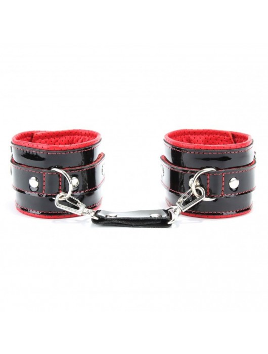 Лаковые чёрно-красные перфорированные наручники - БДСМ Арсенал - купить с доставкой в Сызрани