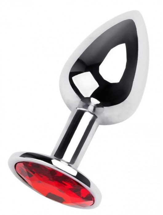 Маленькая коническая серебристая анальная пробка с красным кристаллом - 7 см. - ToyFa - купить с доставкой в Сызрани