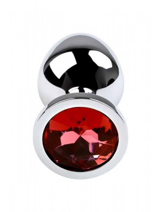Серебристая коническая анальная пробка с красным кристаллом - 8 см. - ToyFa - купить с доставкой в Сызрани