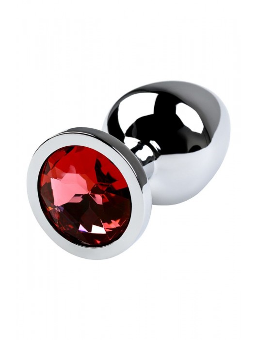 Серебристая коническая анальная пробка с красным кристаллом - 8 см. - ToyFa - купить с доставкой в Сызрани