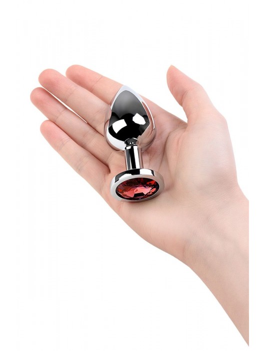 Серебристая коническая анальная пробка с красным кристаллом - 8 см. - ToyFa - купить с доставкой в Сызрани