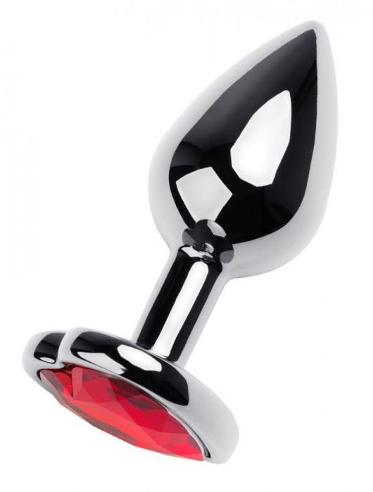 Серебристая коническая анальная пробка с красным кристаллом-сердечком - 7 см. - ToyFa - купить с доставкой в Сызрани