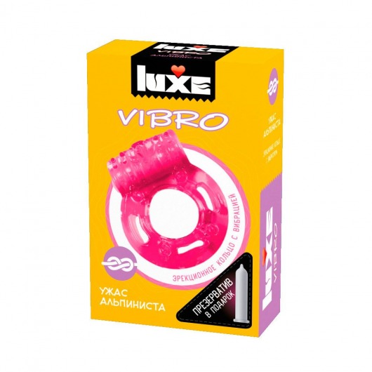 Розовое эрекционное виброкольцо Luxe VIBRO  Ужас Альпиниста  + презерватив - Luxe - в Сызрани купить с доставкой