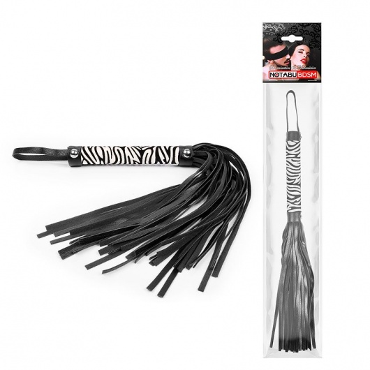 Черная многохвостовая плеть с круглой ручкой-зеброй - 39 см. - Notabu - купить с доставкой в Сызрани