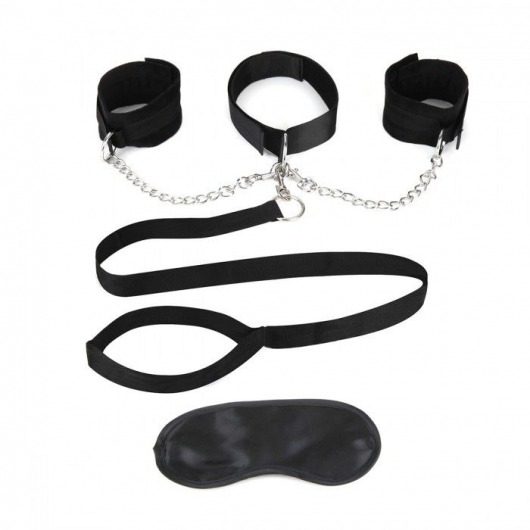 Чёрный ошейник с наручниками и поводком Collar Cuffs   Leash Set - Lux Fetish - купить с доставкой в Сызрани