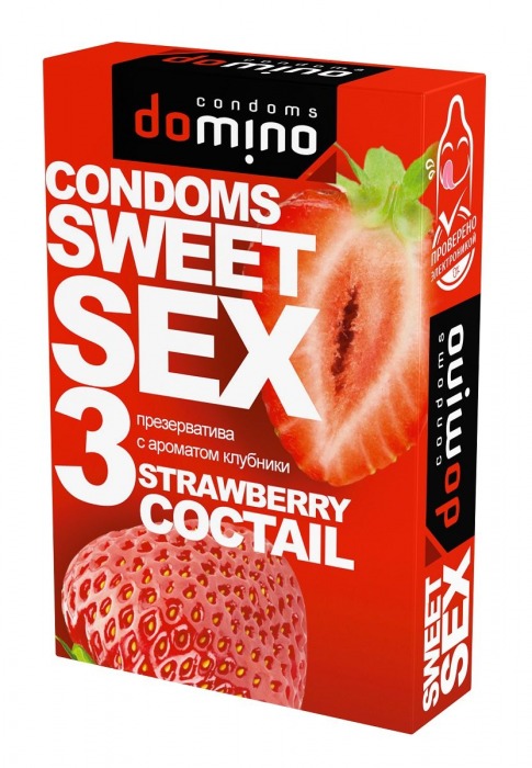 Презервативы для орального секса DOMINO Sweet Sex с ароматом клубничного коктейля  - 3 шт. - Domino - купить с доставкой в Сызрани