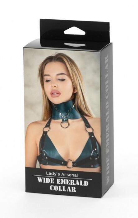 Изумрудный широкий ошейник Ladys Arsenal с заклепками - БДСМ Арсенал - купить с доставкой в Сызрани