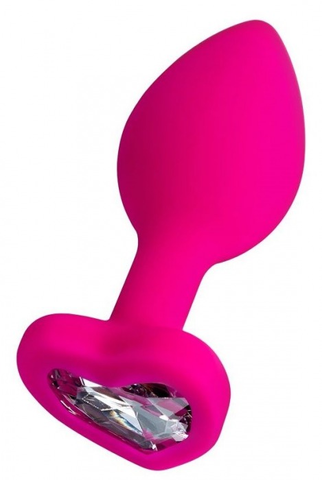 Розовая анальная втулка Diamond Heart с прозрачным кристаллом - 8 см. - ToyFa - купить с доставкой в Сызрани