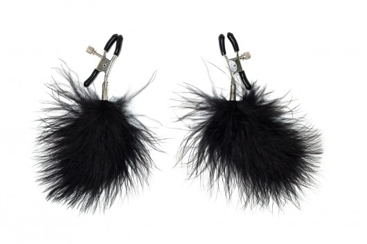 Зажимы на соски с черным пухом Euphoric - Lola Games - купить с доставкой в Сызрани