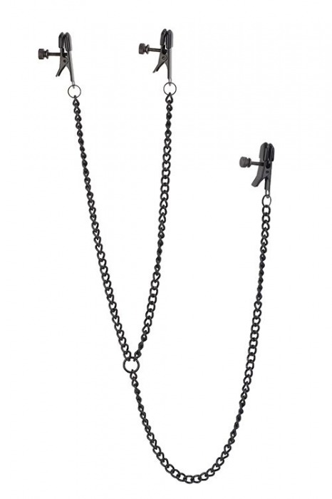 Черные зажимы на соски и клитор на цепочке DELUXE NIPPLE   CLIT CLAMPS - Dream Toys - купить с доставкой в Сызрани