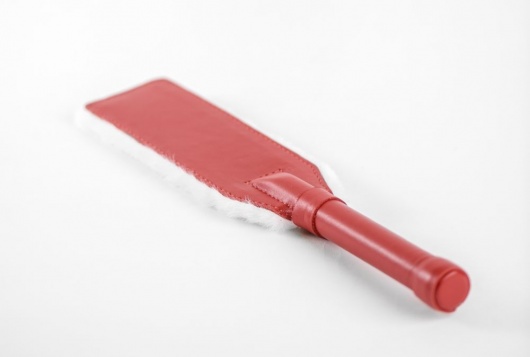 Красно-белая двустороння шлепалка из натуральной кожи и меха - 35 см. - БДСМ Арсенал - купить с доставкой в Сызрани