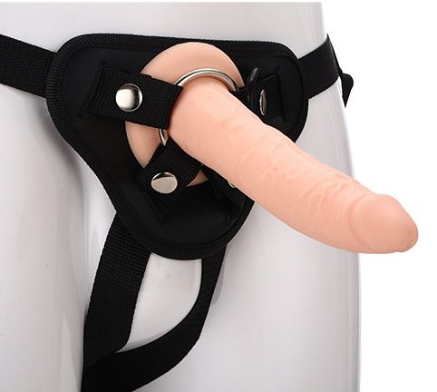 Телесный страпон на черных трусиках STRAP ON REAL DILDO - 20 см. - Dream Toys - купить с доставкой в Сызрани