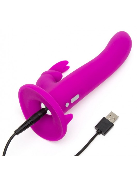 Лиловый страпон Rechargeable Vibrating Strap-On Harness Set - 17,6 см. - Happy Rabbit - купить с доставкой в Сызрани