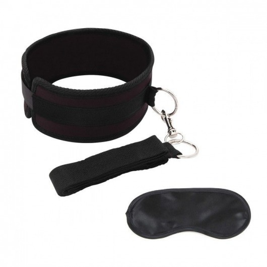 Черный ошейник с длинным поводком Collar and Leash Set - Lux Fetish - купить с доставкой в Сызрани