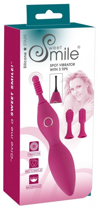 Ярко-розовый клиторальный вибратор с 3 насадками Spot Vibrator with 3 Tips - 17,9 см. - Orion