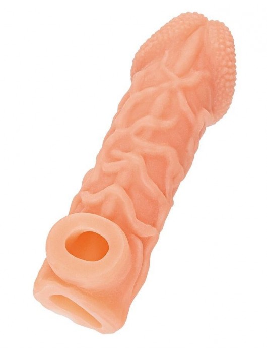 Телесная закрытая насадка с венками Cock Sleeve Size S - 13,8 см. - KOKOS - в Сызрани купить с доставкой