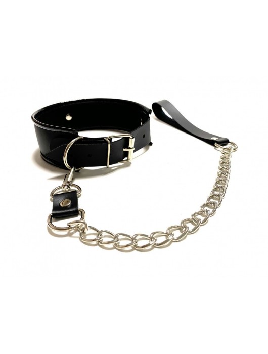 Черный ошейник с поводком из эко-кожи - БДСМ Арсенал - купить с доставкой в Сызрани