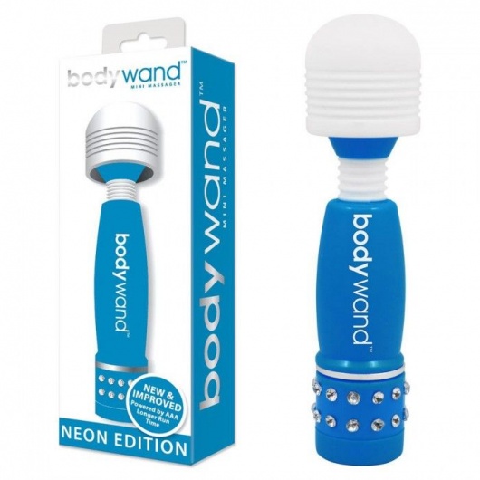 Голубо-белый жезловый мини-вибратор с кристаллами Mini Massager Neon Edition - Bodywand