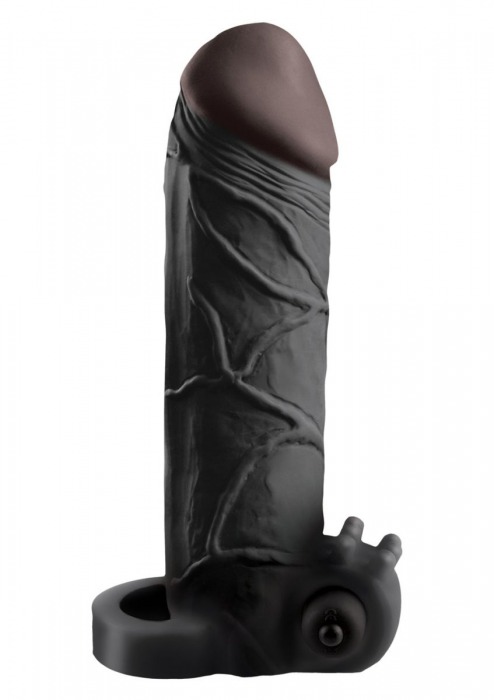 Чёрная вибронасадка с кольцом Vibrating Real Feel 2 Extension - 16 см. - Pipedream - в Сызрани купить с доставкой