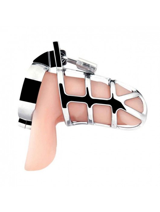 Серебристая металлическая клетка для члена с замком Enslave Cock Cage - BlueLine - купить с доставкой в Сызрани