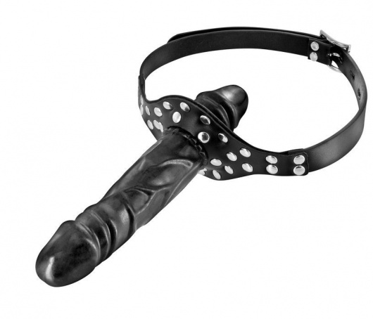 Черный кляп-фаллоимитатор Double Penis Gag - Fetish Tentation - купить с доставкой в Сызрани