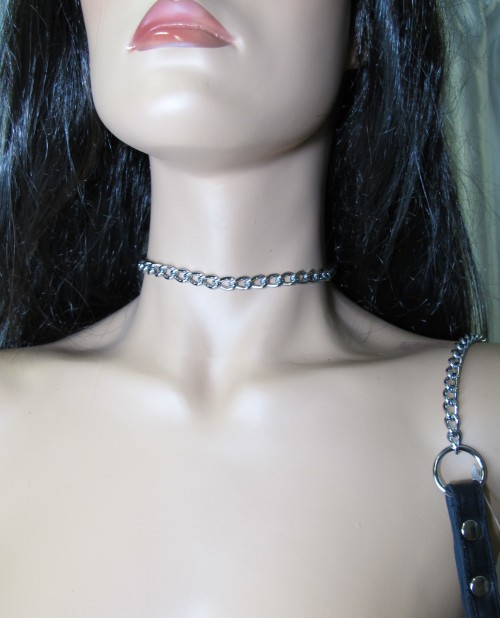 Металлический поводок с кожаной ручкой - БДСМ Арсенал - купить с доставкой в Сызрани