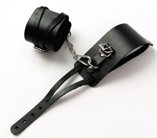 Черные кожаные оковы с креплением в виде веревочек - Crazy Handmade - купить с доставкой в Сызрани