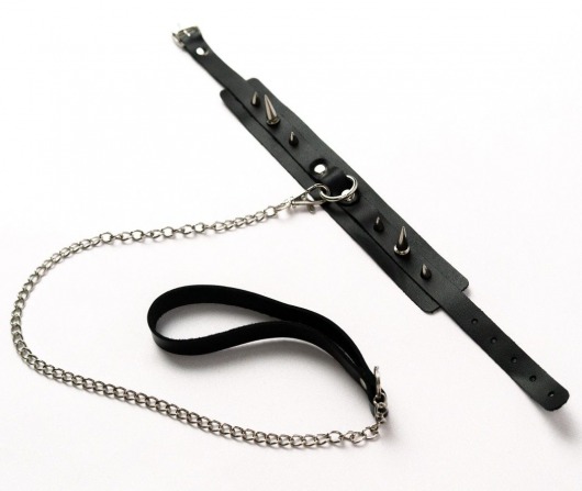 Черный ошейник с шипами и поводком - Crazy Handmade - купить с доставкой в Сызрани