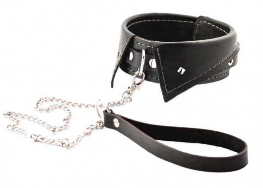 Черный ошейник-воротничок с металлическим поводком - Crazy Handmade - купить с доставкой в Сызрани