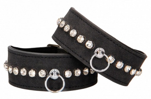 Черные наручники Diamond Studded Wrist Cuffs - Shots Media BV - купить с доставкой в Сызрани