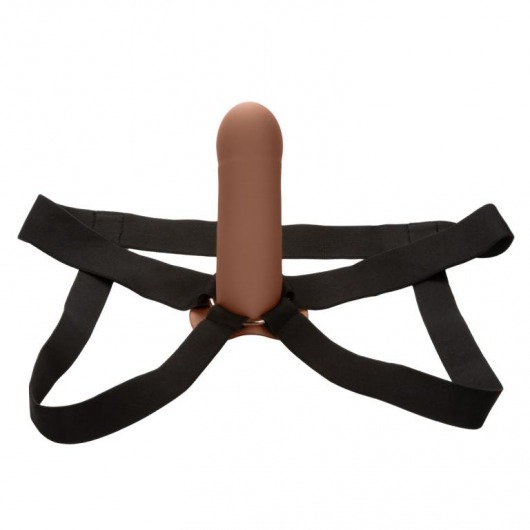 Коричневый фаллопротез из силикона Extension with Harness - 15,75 см. - California Exotic Novelties - купить с доставкой в Сызрани