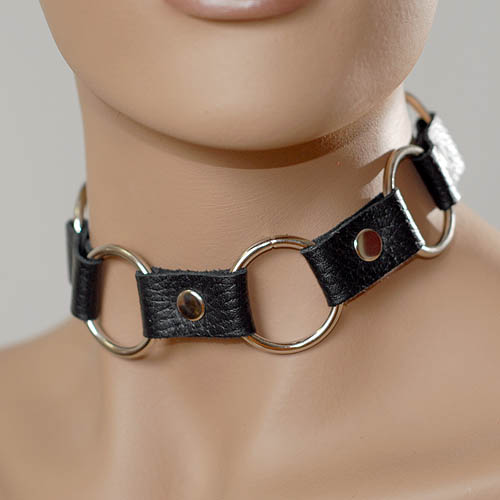 Кожаный черный ошейник с кольцами - Sitabella - купить с доставкой в Сызрани