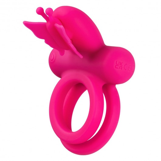 Розовое эрекционное виброкольцо Silicone Rechargeable Dual Butterfly Ring - California Exotic Novelties - в Сызрани купить с доставкой