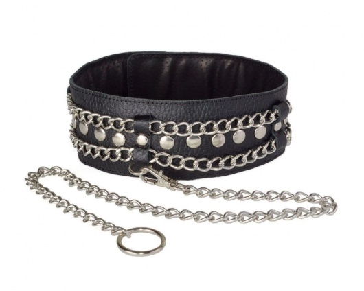 Чёрный ошейник с цепочками и поводком - Sitabella - купить с доставкой в Сызрани