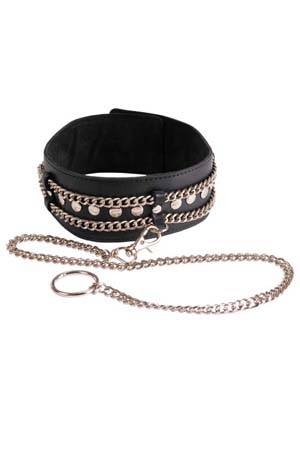 Чёрный ошейник с цепочками и поводком - Sitabella - купить с доставкой в Сызрани