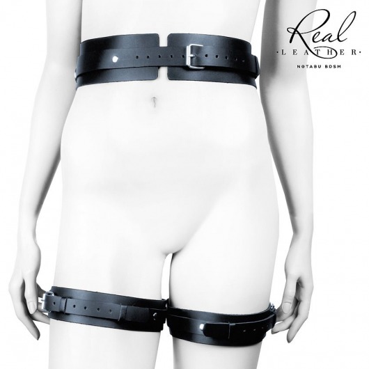 Черный кожаный пояс с гартерами - S-M - Notabu - купить с доставкой в Сызрани