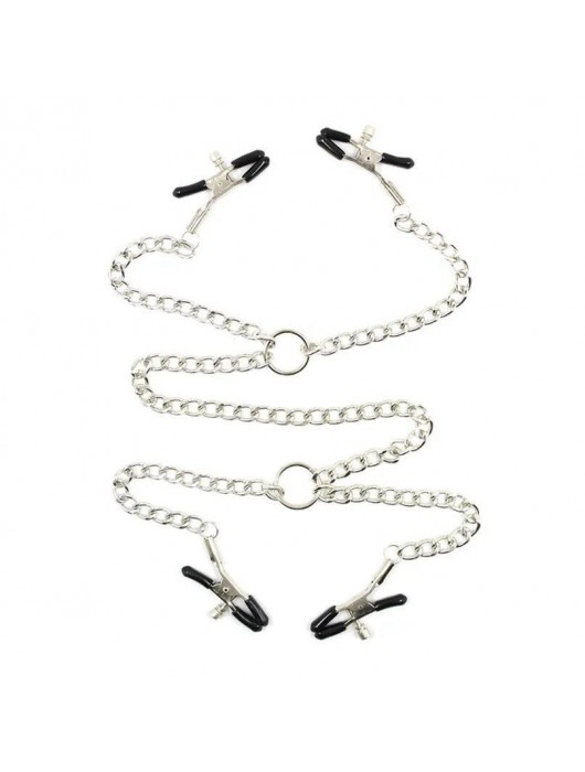 Серебристые зажимы для сосков и половых губ на тонкой цепочке - Notabu - купить с доставкой в Сызрани