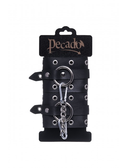 Черные кожаные однослойные наручники с люверсами - Pecado - купить с доставкой в Сызрани