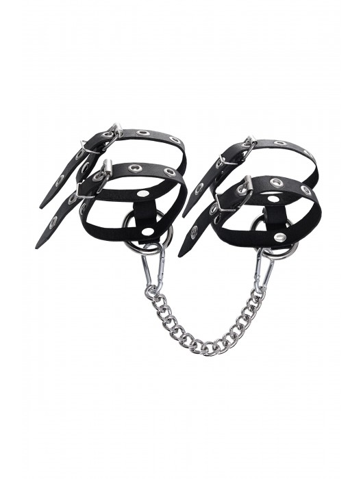 Черные однослойные кожаные оковы из двух ремешков - Pecado - купить с доставкой в Сызрани