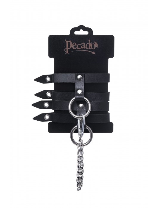 Черные однослойные кожаные оковы из двух ремешков - Pecado - купить с доставкой в Сызрани