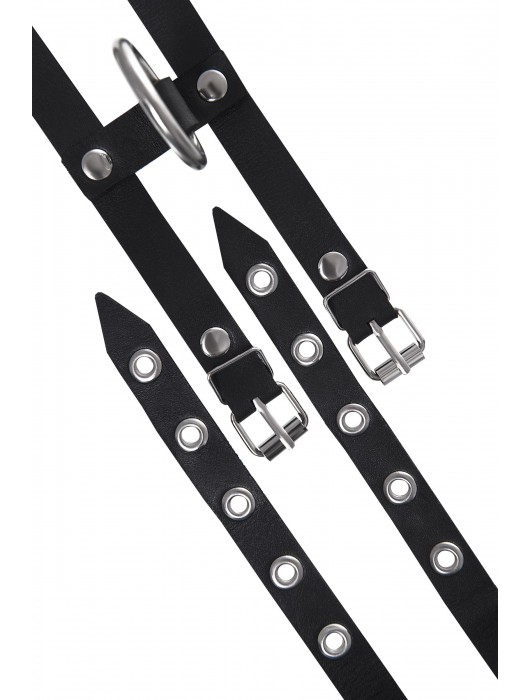 Черные однослойные кожаные оковы из двух ремешков - Pecado - купить с доставкой в Сызрани