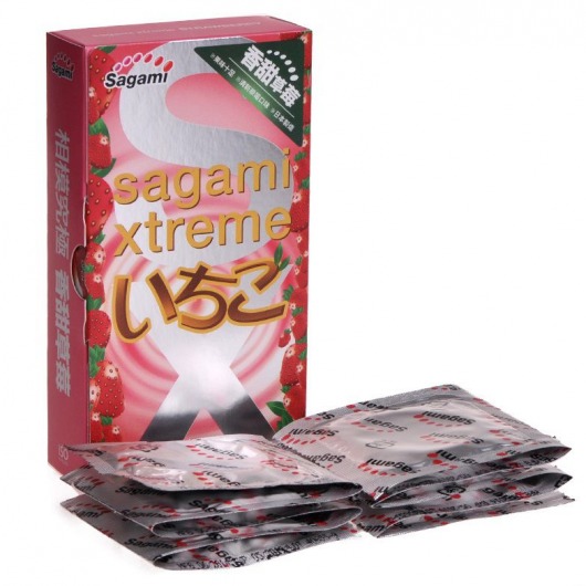 Презервативы Sagami Xtreme Strawberry c ароматом клубники - 10 шт. - Sagami - купить с доставкой в Сызрани