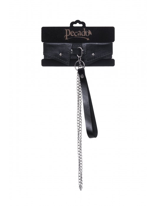 Черный кожаный ошейник-воротник с поводком - Pecado - купить с доставкой в Сызрани