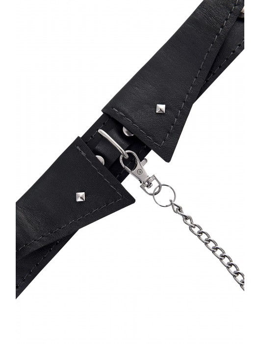 Черный кожаный ошейник-воротник с поводком - Pecado - купить с доставкой в Сызрани