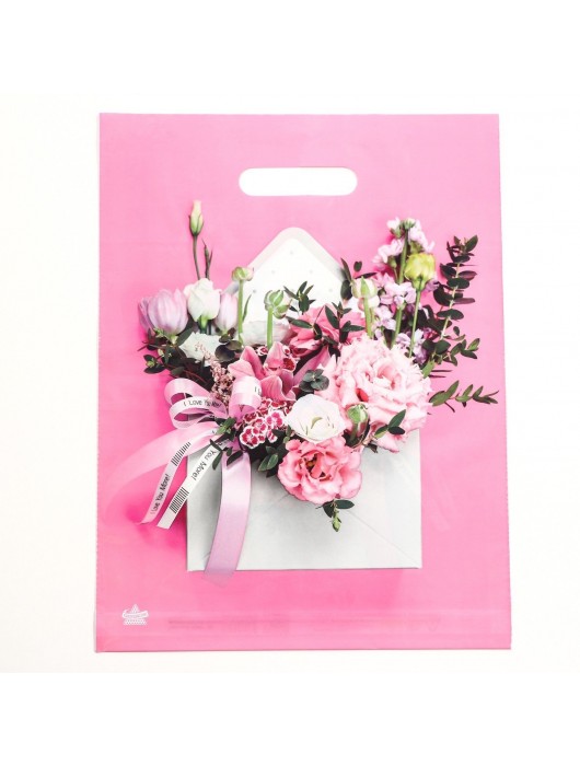 Розовый пакет с цветочным принтом и вырубной ручкой (40х31 см) - Сима-Ленд - купить с доставкой в Сызрани