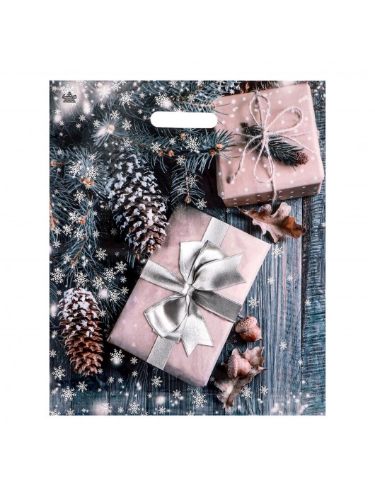 Новогодний пакет с принтом в виде подарков и вырубной ручкой (45х38 см) - Сима-Ленд - купить с доставкой в Сызрани