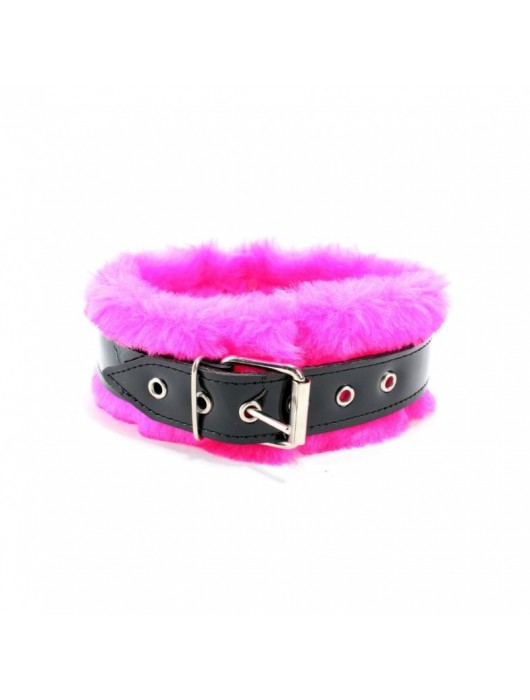 Ошейник с поводком и розовым мехом BDSM Light - БДСМ Арсенал - купить с доставкой в Сызрани
