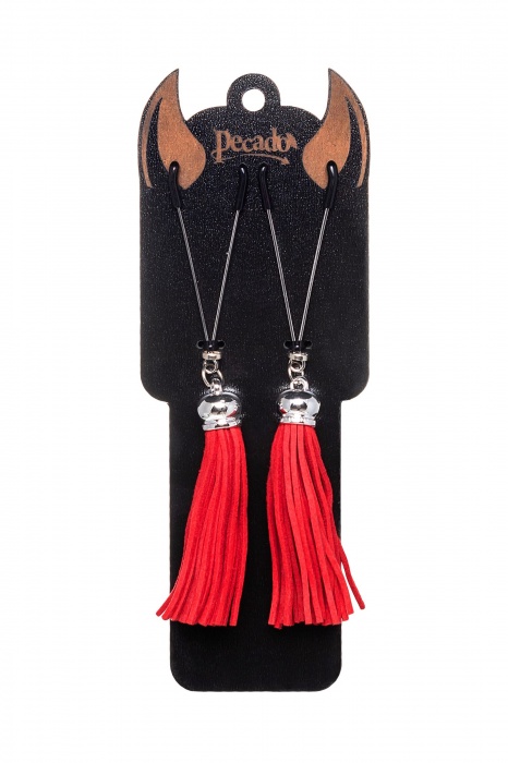 Зажимы на соски «Вилки» с красными кисточками из замши - Pecado - купить с доставкой в Сызрани
